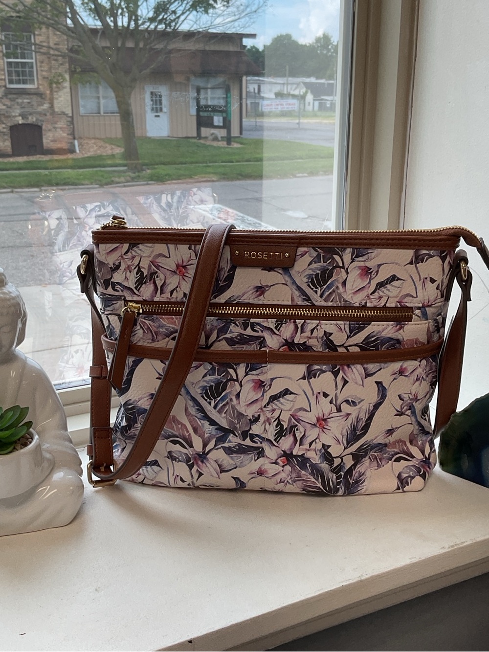 Rosetti Floral Crossbody in Cream, Brown and Floral Accents